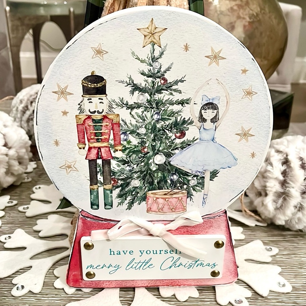 Nutcracker Snow Globe Wooden Sign Decor